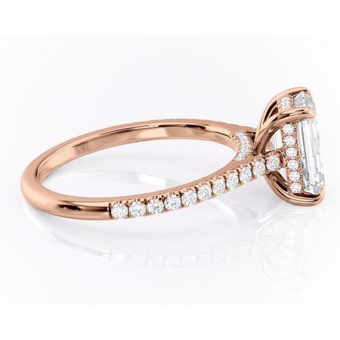 Inel de logodnă Zella din aur Rose 14kt cu moissanite tăietură smarald – Montură pavé rafinată pentru profil înalt | Personalizează și configurează gratuit online [2]