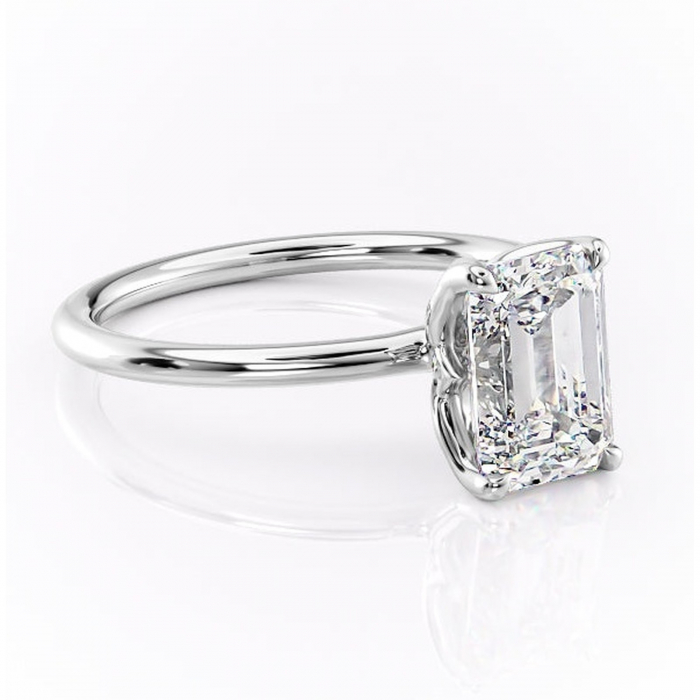 Inel de logodnă Zephyra din aur Alb 14kt cu moissanite tăietură smarald – Solitar rafinată pentru profil înalt | Personalizează și configurează gratuit online [1]