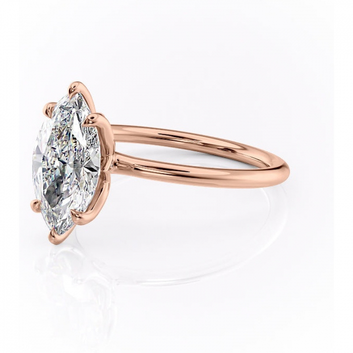 Inel de logodnă Zephyra din aur Rose 14kt cu moissanite tăietură marquise – Solitar rafinată pentru profil înalt | Personalizează și configurează gratuit online [7]