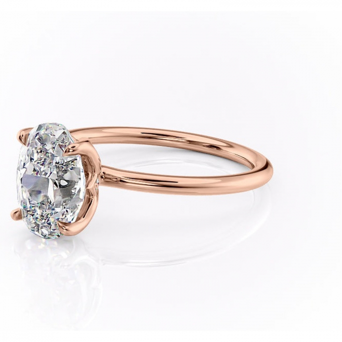 Inel de logodnă Zephyra din aur Rose 14kt cu moissanite tăietură ovală – Solitar rafinată pentru profil înalt | Personalizează și configurează gratuit online [7]