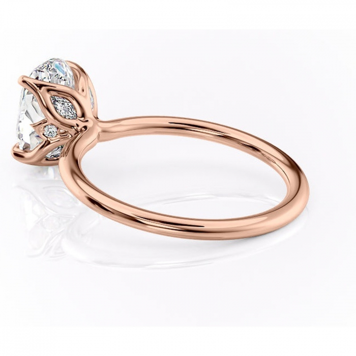 Inel de logodnă Zephyra din aur Rose 14kt cu moissanite tăietură ovală – Solitar rafinată pentru profil înalt | Personalizează și configurează gratuit online [5]