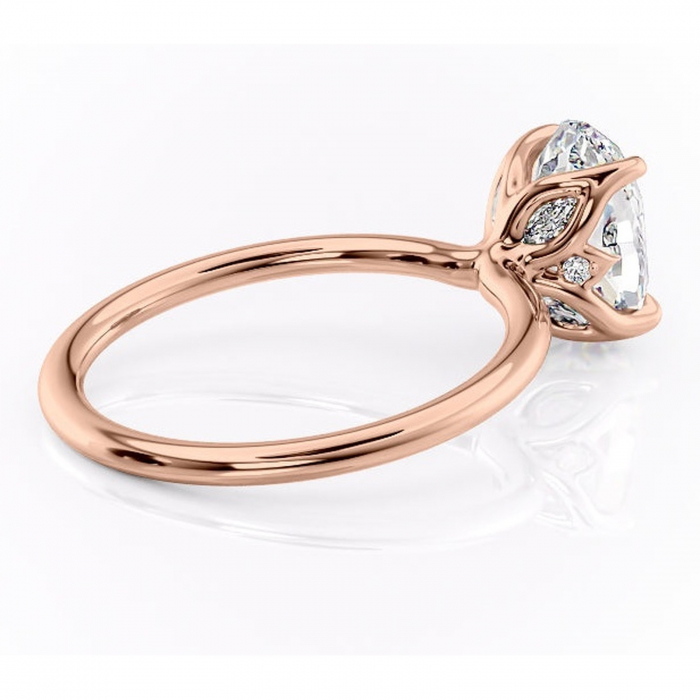 Inel de logodnă Zephyra din aur Rose 14kt cu moissanite tăietură ovală – Solitar rafinată pentru profil înalt | Personalizează și configurează gratuit online [3]