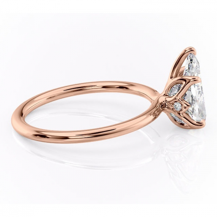 Inel de logodnă Zephyra din aur Rose 14kt cu moissanite tăietură pară – Solitar rafinată pentru profil înalt | Personalizează și configurează gratuit online [2]