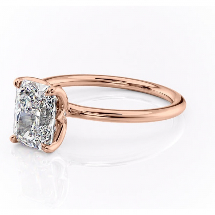 Inel de logodnă Zephyra din aur Rose 14kt cu moissanite tăietură radiantă – Solitar rafinată pentru profil înalt | Personalizează și configurează gratuit online [7]