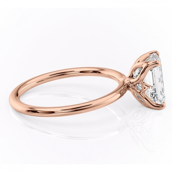 Inel de logodnă Zephyra din aur Rose 14kt cu moissanite tăietură smarald – Solitar rafinată pentru profil înalt | Personalizează și configurează gratuit online [2]