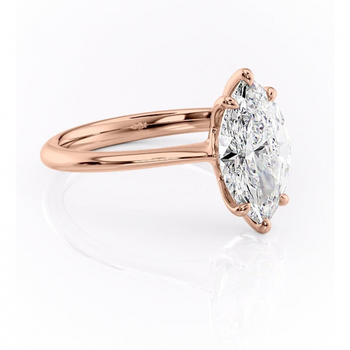 Inel de logodnă Zirena din aur Rose 18kt cu moissanite tăietură marquise – Solitar rafinată pentru profil jos | Personalizează și configurează gratuit online [1]