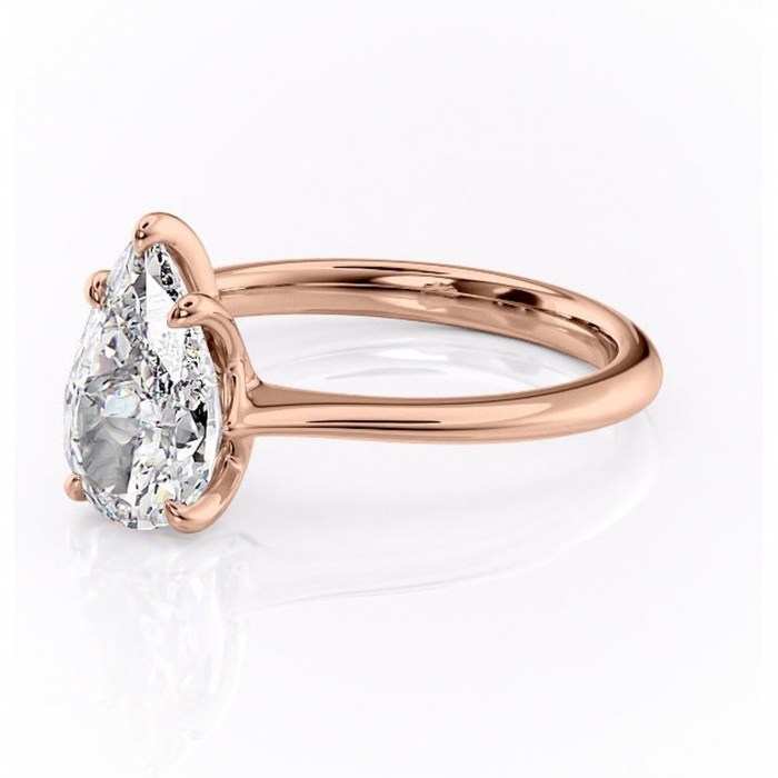 Inel de logodnă Zirena din aur Rose 14kt cu moissanite tăietură pară – Solitar rafinată pentru profil jos | Personalizează și configurează gratuit online [7]