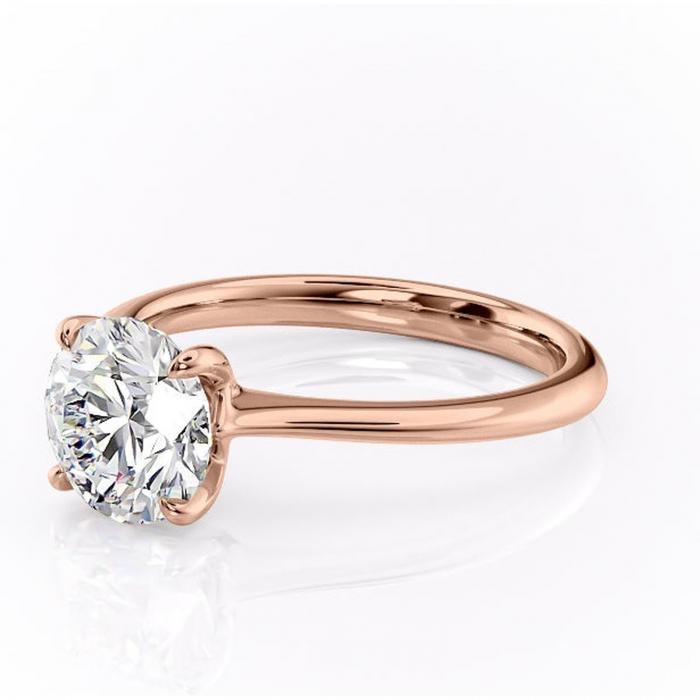 Inel de logodnă Zirena din aur Rose 14kt cu moissanite tăietură rotundă – Solitar rafinată pentru profil jos | Personalizează și configurează gratuit online [7]