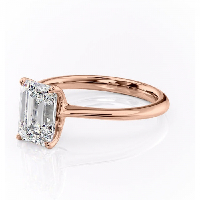 Inel de logodnă Zirena din aur Rose 18kt cu moissanite tăietură smarald – Solitar rafinată pentru profil jos | Personalizează și configurează gratuit online [7]