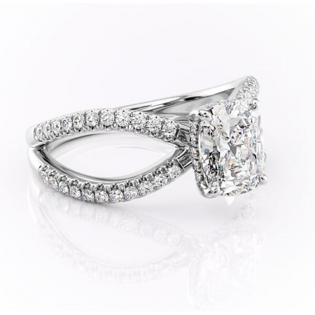 Alege forma Moissanit - Inel de logodnă Acacia din aur Alb 14kt cu moissanite tăietură asscher – Montură pavé rafinată pentru profil înalt | Personalizează și configurează gratuit online