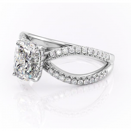 Inel de logodnă Acacia din aur Alb 14kt cu moissanite tăietură asscher – Montură pavé rafinată pentru profil înalt | Personalizează și configurează gratuit online [6]