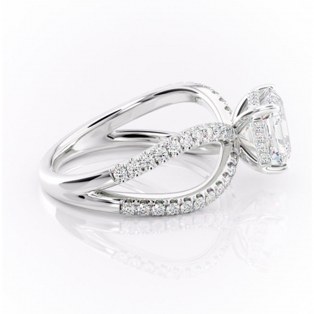 Inel de logodnă Acacia din aur Alb 14kt cu moissanite tăietură asscher – Montură pavé rafinată pentru profil înalt | Personalizează și configurează gratuit online [1]