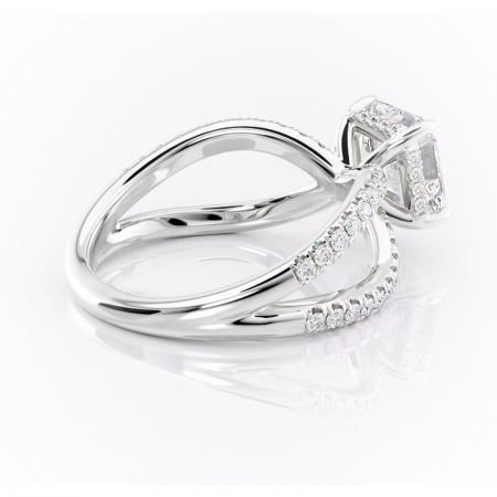 Inel de logodnă Acacia din aur Alb 14kt cu moissanite tăietură asscher – Montură pavé rafinată pentru profil înalt | Personalizează și configurează gratuit online [2]