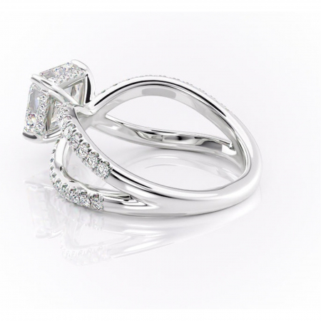 Inel de logodnă Acacia din aur Alb 14kt cu moissanite tăietură asscher – Montură pavé rafinată pentru profil înalt | Personalizează și configurează gratuit online [4]