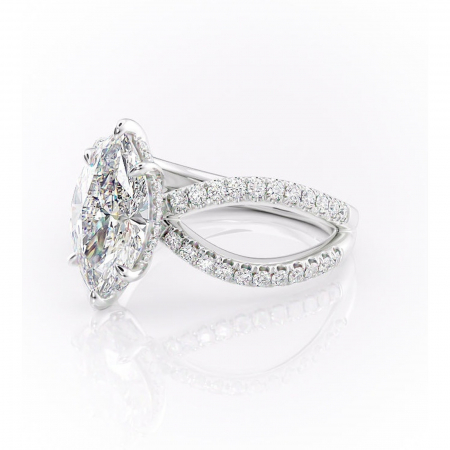 Inel de logodnă Acacia din aur Alb 14kt cu moissanite tăietură marquise – Montură pavé rafinată pentru profil înalt | Personalizează și configurează gratuit online [6]