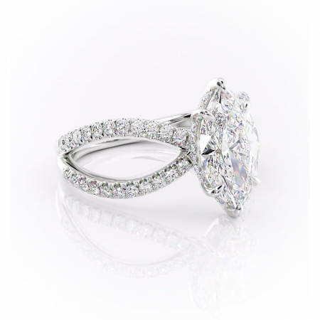 Marquise - Inel de logodnă Acacia din aur Alb 14kt cu moissanite tăietură marquise – Montură pavé rafinată pentru profil înalt | Personalizează și configurează gratuit online