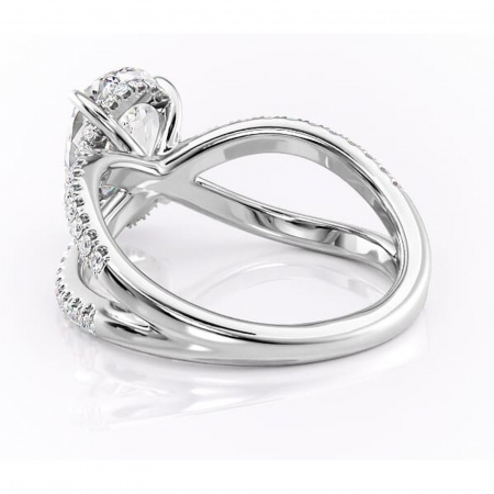 Inel de logodnă Acacia din aur Alb 14kt cu moissanite tăietură ovală – Montură pavé rafinată pentru profil înalt | Personalizează și configurează gratuit online [3]