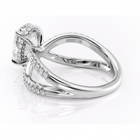 Inel de logodnă Acacia din aur Alb 14kt cu moissanite tăietură ovală – Montură pavé rafinată pentru profil înalt | Personalizează și configurează gratuit online [4]