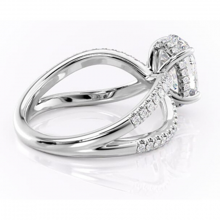 Inel de logodnă Acacia din aur Alb 14kt cu moissanite tăietură ovală – Montură pavé rafinată pentru profil înalt | Personalizează și configurează gratuit online [2]