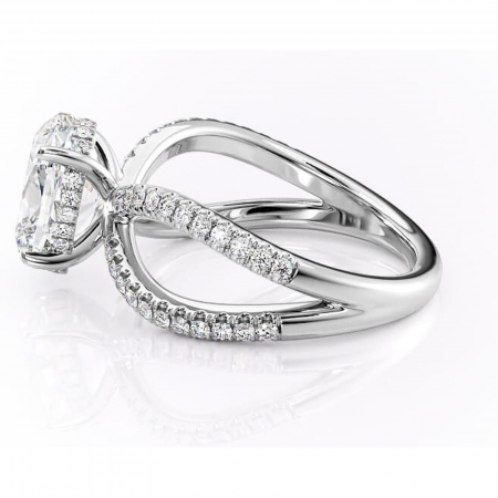 Inel de logodnă Acacia din aur Alb 14kt cu moissanite tăietură ovală – Montură pavé rafinată pentru profil înalt | Personalizează și configurează gratuit online [5]