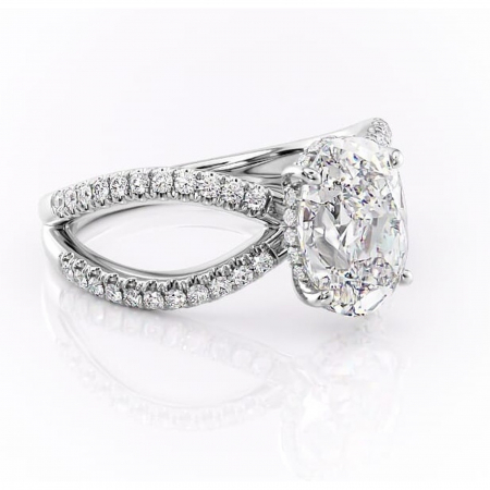 Ovală - Inel de logodnă Acacia din aur Alb 14kt cu moissanite tăietură ovală – Montură pavé rafinată pentru profil înalt | Personalizează și configurează gratuit online