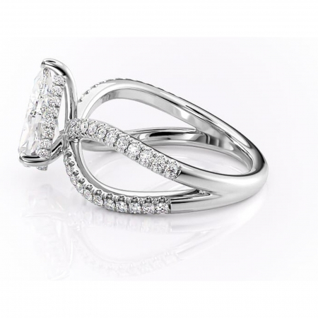 Inel de logodnă Acacia din aur Alb 18kt cu moissanite tăietură pară – Montură pavé rafinată pentru profil înalt | Personalizează și configurează gratuit online [5]