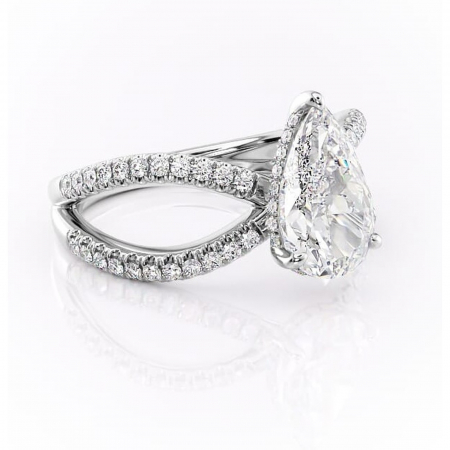 18K - Inel de logodnă Acacia din aur Alb 18kt cu moissanite tăietură pară – Montură pavé rafinată pentru profil înalt | Personalizează și configurează gratuit online