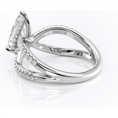 Inel de logodnă Acacia din aur Alb 18kt cu moissanite tăietură pară – Montură pavé rafinată pentru profil înalt | Personalizează și configurează gratuit online [4]