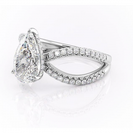 Inel de logodnă Acacia din aur Alb 18kt cu moissanite tăietură pară – Montură pavé rafinată pentru profil înalt | Personalizează și configurează gratuit online [6]