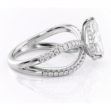 Inel de logodnă Acacia din aur Alb 18kt cu moissanite tăietură pară – Montură pavé rafinată pentru profil înalt | Personalizează și configurează gratuit online [1]