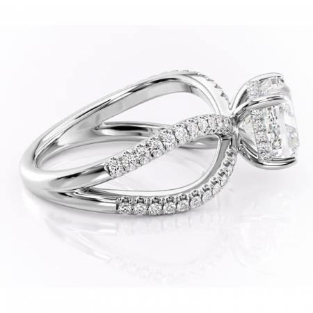 Inel de logodnă Acacia din aur Alb 14kt cu moissanite tăietură pernă – Montură pavé rafinată pentru profil înalt | Personalizează și configurează gratuit online [1]