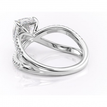 Inel de logodnă Acacia din aur Alb 14kt cu moissanite tăietură pernă – Montură pavé rafinată pentru profil înalt | Personalizează și configurează gratuit online [3]