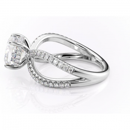 Inel de logodnă Acacia din aur Alb 14kt cu moissanite tăietură pernă – Montură pavé rafinată pentru profil înalt | Personalizează și configurează gratuit online [5]