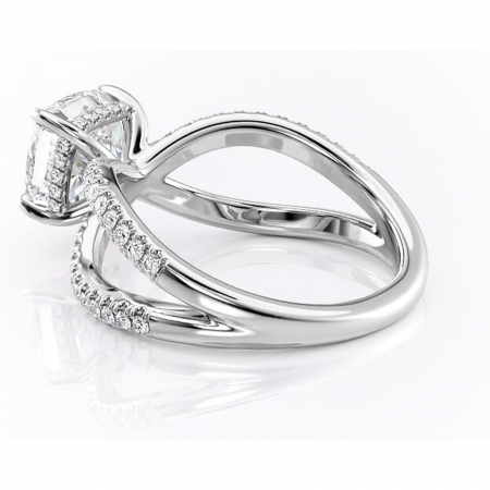 Inel de logodnă Acacia din aur Alb 14kt cu moissanite tăietură pernă – Montură pavé rafinată pentru profil înalt | Personalizează și configurează gratuit online [4]