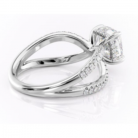 Inel de logodnă Acacia din aur Alb 14kt cu moissanite tăietură pernă – Montură pavé rafinată pentru profil înalt | Personalizează și configurează gratuit online [2]