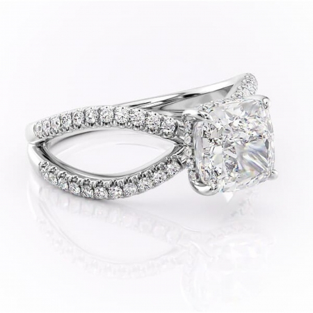 Pernă - Inel de logodnă Acacia din aur Alb 14kt cu moissanite tăietură pernă – Montură pavé rafinată pentru profil înalt | Personalizează și configurează gratuit online