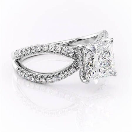 18K - Inel de logodnă Acacia din aur Alb 18kt cu moissanite tăietură princess – Montură pavé rafinată pentru profil înalt | Personalizează și configurează gratuit online