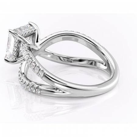 Inel de logodnă Acacia din aur Alb 18kt cu moissanite tăietură princess – Montură pavé rafinată pentru profil înalt | Personalizează și configurează gratuit online [4]