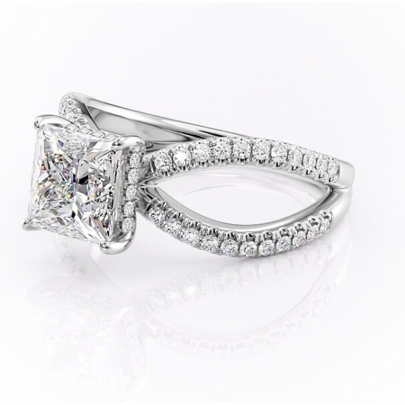 Inel de logodnă Acacia din aur Alb 18kt cu moissanite tăietură princess – Montură pavé rafinată pentru profil înalt | Personalizează și configurează gratuit online [6]
