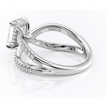 Inel de logodnă Acacia din aur Alb 18kt cu moissanite tăietură radiantă – Montură pavé rafinată pentru profil înalt | Personalizează și configurează gratuit online [4]
