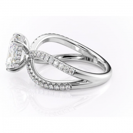 Inel de logodnă Acacia din aur Alb 18kt cu moissanite tăietură radiantă – Montură pavé rafinată pentru profil înalt | Personalizează și configurează gratuit online [5]