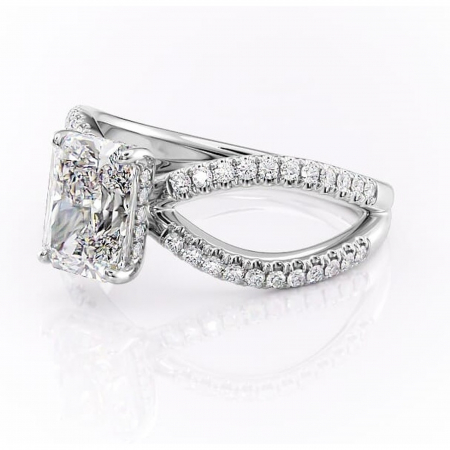 Inel de logodnă Acacia din aur Alb 18kt cu moissanite tăietură radiantă – Montură pavé rafinată pentru profil înalt | Personalizează și configurează gratuit online [6]