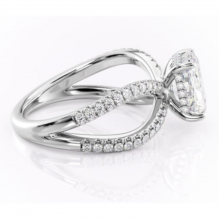 Inel de logodnă Acacia din aur Alb 18kt cu moissanite tăietură radiantă – Montură pavé rafinată pentru profil înalt | Personalizează și configurează gratuit online [1]