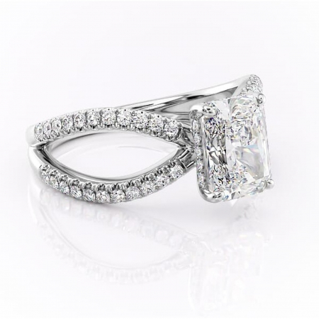 18K - Inel de logodnă Acacia din aur Alb 18kt cu moissanite tăietură radiantă – Montură pavé rafinată pentru profil înalt | Personalizează și configurează gratuit online