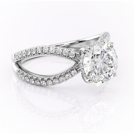 Halo - Inel de logodnă Acacia din aur Alb 14kt cu moissanite tăietură rotundă – Montură pavé rafinată pentru profil înalt | Personalizează și configurează gratuit online