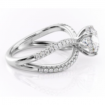 Inel de logodnă Acacia din aur Alb 14kt cu moissanite tăietură rotundă – Montură pavé rafinată pentru profil înalt | Personalizează și configurează gratuit online [1]