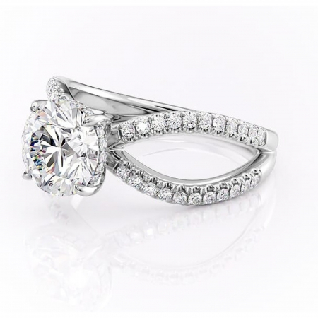Inel de logodnă Acacia din aur Alb 14kt cu moissanite tăietură rotundă – Montură pavé rafinată pentru profil înalt | Personalizează și configurează gratuit online [6]