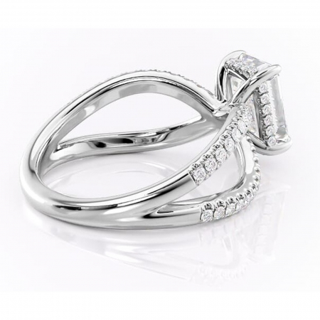 Inel de logodnă Acacia din aur Alb 14kt cu moissanite tăietură smarald – Montură pavé rafinată pentru profil înalt | Personalizează și configurează gratuit online [2]