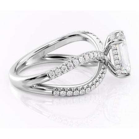 Inel de logodnă Acacia din aur Alb 14kt cu moissanite tăietură smarald – Montură pavé rafinată pentru profil înalt | Personalizează și configurează gratuit online [1]