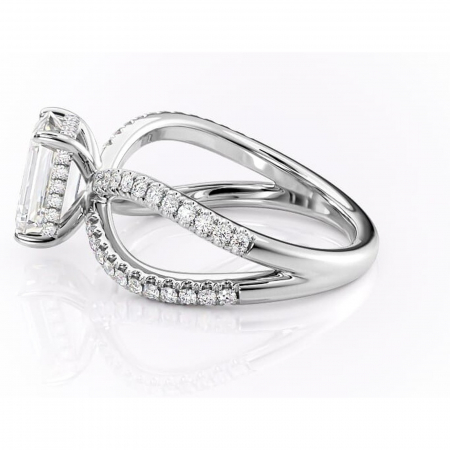 Inel de logodnă Acacia din aur Alb 14kt cu moissanite tăietură smarald – Montură pavé rafinată pentru profil înalt | Personalizează și configurează gratuit online [5]